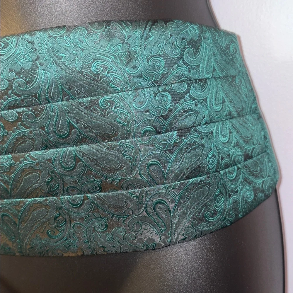 Alizeal Green Black Jacquard Paisley Cummerbund with Pocket Square OS